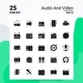 25 Audio And Video Icon Set. 100% Editable EPS 10 Files. Business Logo Concept Ideas Solid Glyph icon design Royalty Free Stock Photo