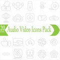 Audio Video Icons Pack. Thin line icons set. Flat icon collection set. Simple outline icons