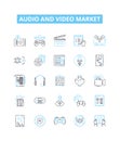 audio and video market vector line icons set. Audio, Video, Market, Multimedia, Sound, Streaming, Digital illustration