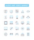 audio and video market vector line icons set. Audio, Video, Market, Multimedia, Sound, Streaming, Digital illustration