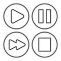 Audio or video player control buttons thin line icon. Navigation interface symbol, outline style pictogram on white Royalty Free Stock Photo