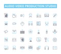 Audio video production studio linear icons set. Recording, Sound, Studio, Production, Mixing, Mastering, Editing line Royalty Free Stock Photo