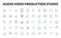 Audio video production studio linear icons set. Recording, Sound, Studio, Production, Mixing, Mastering, Editing vector Royalty Free Stock Photo