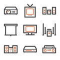 Audio video web icons, orange and gray contour