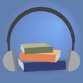 Headphones and books on blue background