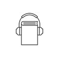 Audiobook black outline icon. Book and headphones symbol. Vector illustration, flat design Royalty Free Stock Photo