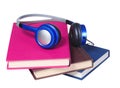 Audiobook concept. Headphones and books isolated