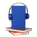 Audiobook concept. Headphones and books