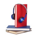 Audiobook concept. Headphones and books isolated