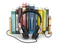 Audiobook concept. Headphones and books