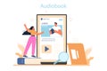 Audiobook concept. Using mobile phone for learning and education.