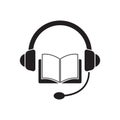 Audiobook flat line icon. illustration headphones are connected to the book