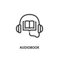 Audiobook flat line icon. Vector illustration headphones are connected to the book