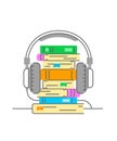 Audiobook and headphones thin line illustration