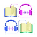 Audiobook and headphones vector flat illustration