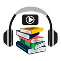 Audiobook icon, stack of books and audio headphones, online education concept Royalty Free Stock Photo