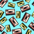 Audiocassette seamless pattern. Vector Illustration Royalty Free Stock Photo