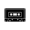 Audiocassette silhouette icon. Black simple vector of retro compact or stereo cassette for music player