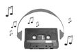 Audiotape and headphone draw on white