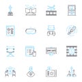 Audiovisual market linear icons set. Projection, Recording, Playback, Editing, Streaming, Production, Soundscapes line Royalty Free Stock Photo
