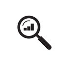 Audit analysis research icon vector, magnifier glass inspecting growth graph chart, reviewing business sales data symbol