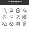 Audit collection linear icons in black on a white background