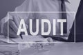 Audit concept. Auditor working with ledger.