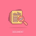 Audit document icon in comic style. Result report vector cartoon illustration on isolated background. Verification control
