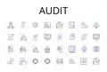 Audit line icons collection. Checkup, Verification, Inspection, Scrutiny, Examination, Review, Assessment vector and