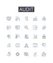 Audit line icons collection. Checkup, Verification, Inspection, Scrutiny, Examination, Review, Assessment vector and