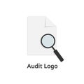 Audit logotype with sheet of paper and magnifying glass