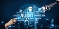 Audit Process with Diagram and Robot Hand, Internal Controls Checklist, Compliance Standards and Review Procedures in a Royalty Free Stock Photo