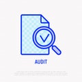 Audit line icon: magnifier with mark on document Royalty Free Stock Photo