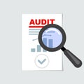 Auditing icon - magnifier on report, audit concept