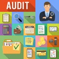 Auditing, Tax, Accounting Flat Icons Set