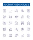 Auditor and analysis line icons signs set. Design collection of Auditor, Analysis, Auditing, Analyzing, Evaluating