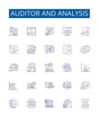 Auditor and analysis line icons signs set. Design collection of Auditor, Analysis, Auditing, Analyzing, Evaluating