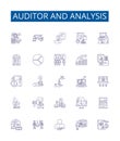 Auditor and analysis line icons signs set. Design collection of Auditor, Analysis, Auditing, Analyzing, Evaluating