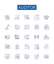 Auditor line icons signs set. Design collection of Auditor, Assessor, Examiner, Inspector, Analyzer, Reviewer, Checker