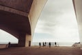 Auditorio de Tenerife, Santa Cruz de Tenerife, Espania - October 26, 2018: Some visitors admire the view through a side panel of