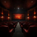 an auditorium in a movie theater without people. empty rows of chairs.