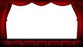 Auditorium with seating vector. Red curtain. Theater, cinema screen and seats. Stage and chairs. Realistic illustration Royalty Free Stock Photo