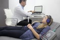 Auditory evoked potentials, test performed on a 30-year-old woman with hearing aids that evaluates theauditory system Royalty Free Stock Photo