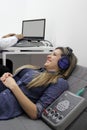 Auditory evoked potentials, test performed on a 30-year-old woman with hearing aids that evaluates theauditory system Royalty Free Stock Photo