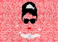 Audrey Hepburn, with sunglasses, vector portrait isolated or gold rose glitter texture