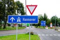 Auetal, Germany - August 28, 2021: Road sign Hannover Royalty Free Stock Photo