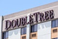 Aug 19, 2019 Burlingame / CA / USA - Close up of DoubleTree sign at the Hilton Hotel located near San Francisco Airport; Double Royalty Free Stock Photo