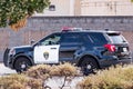 Aug 19, 2019 Burlingame / CA / USA - Side view of stationary Burlingame Police vehicle