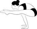 Vector illustration of a Woman doing Yoga in crow pose. Looking towards horizon.