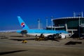 AUG, 2012 KOREAN AIR airplane at Incheon Seoul International Airport aircraft bridge Royalty Free Stock Photo